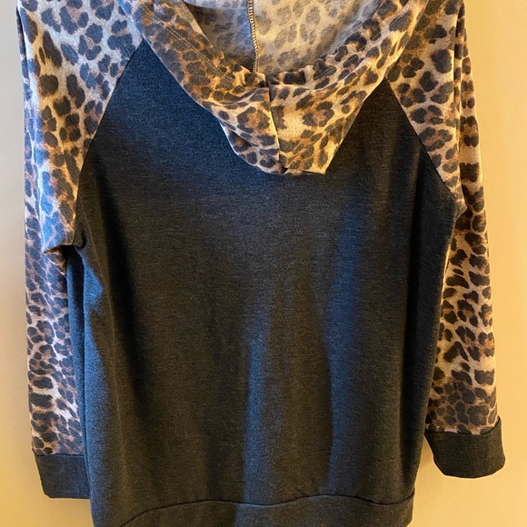 Dark Gray and Animal Print Hooded Shirt - Picture 2 of 3